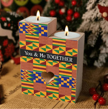 Load image into Gallery viewer, Kente Ankara Floral candlestick Candle holder Love Romantic Anniversary Couple Friend