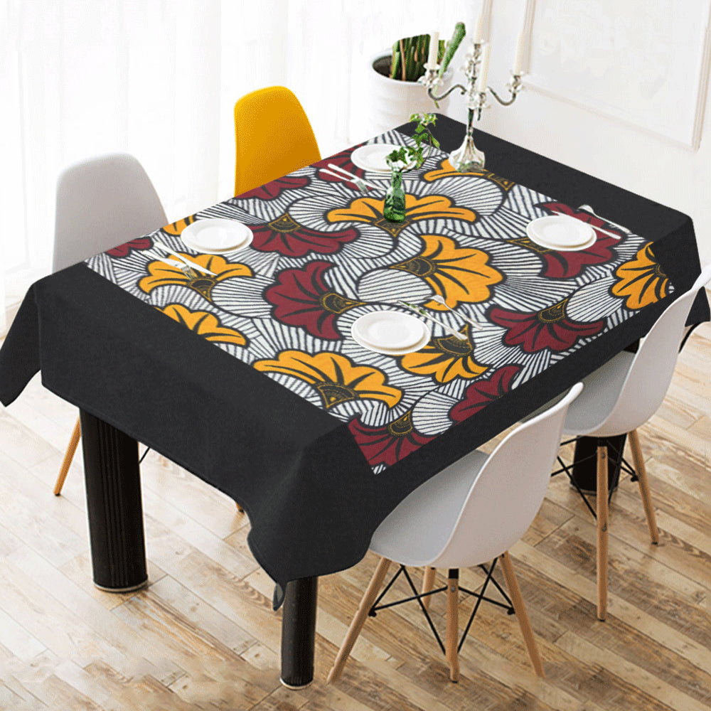 Black Floral Leaves African tablecloth