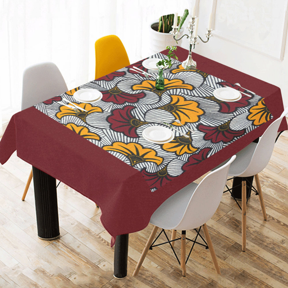 Burgundy Floral Leaves African tablecloth