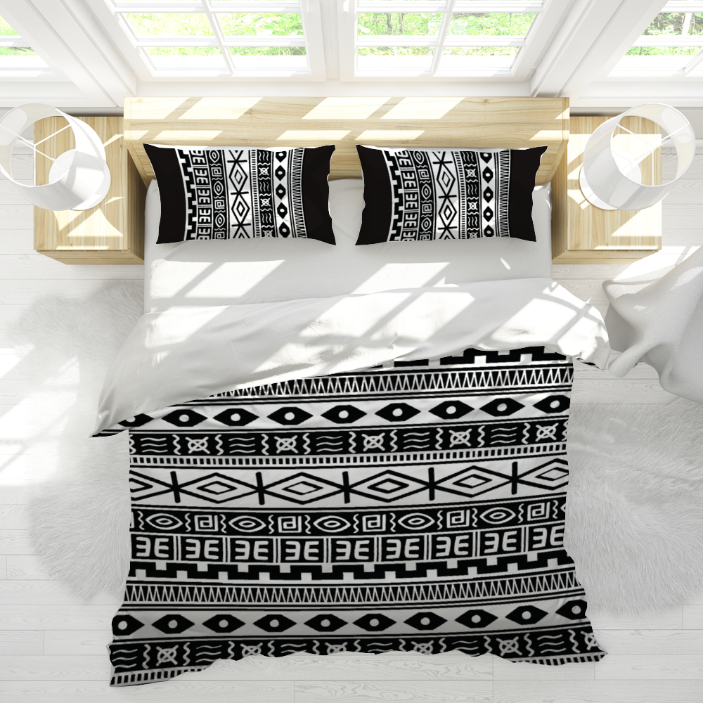 Aztec B/W 3PCs bedding set Quilt/Duvet cover