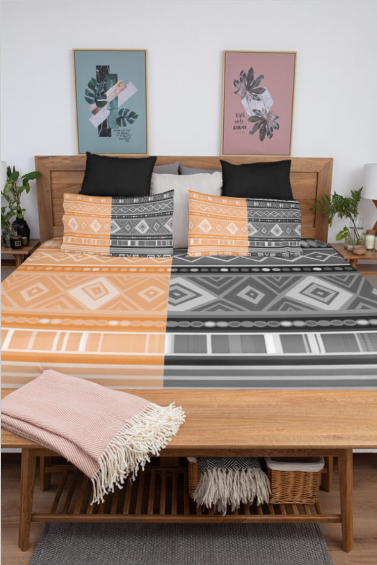 B/W Bogolan 3PCs bedding set Quilt/Duvet cover