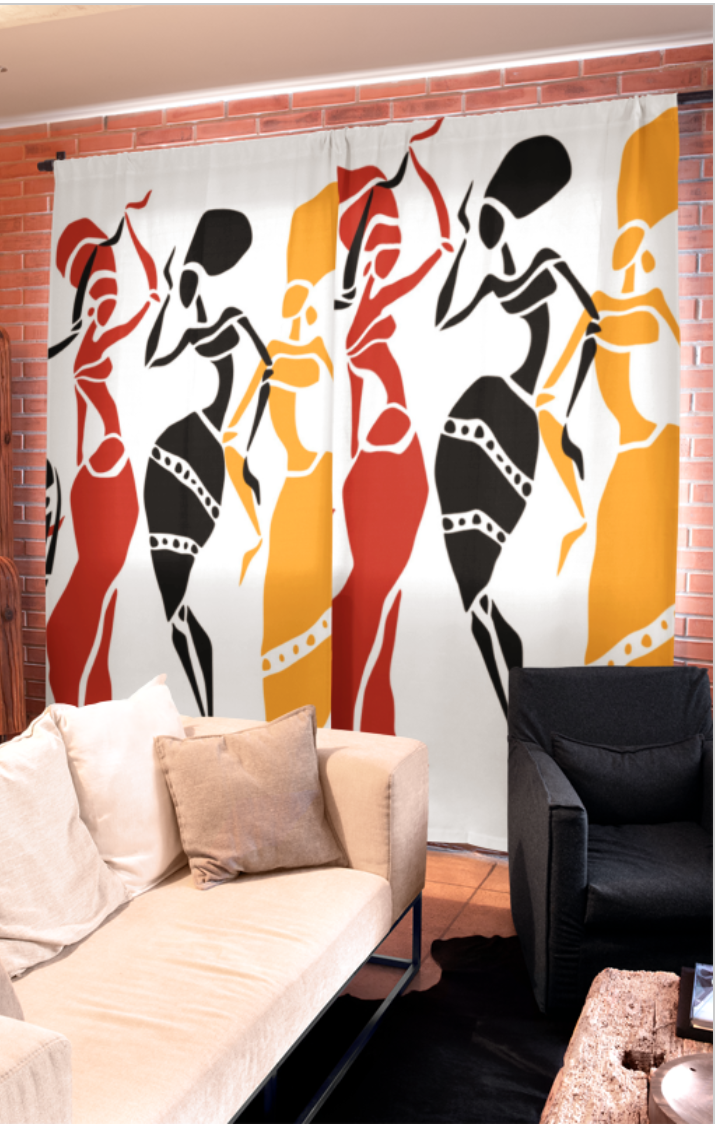 African Woman Print Window Curtain